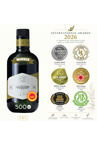 GAIA PEARLS Yeşil Seri 500 ml Milas Memecik Erken Hasat Soğuk Sıkım Zeytinyağ...