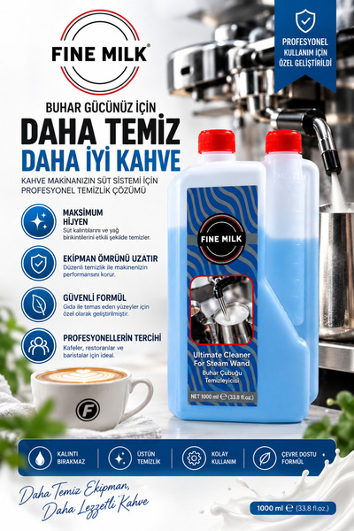 FineCaff Fine Milk Kahve Makinesi Buhar Çubuğu ve Süt Yolları Temizleme Solüs...