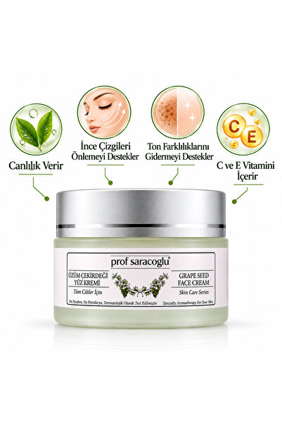 prof saracoğlu Üzüm Çekirdeği Yüz Kremi 50 ml | C ve E Vitaminli Nemlendirici Bakım Kremi