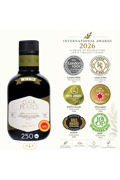 GAIA PEARLS Yeşil Seri 250 ml Milas Memecik Erken Hasat Soğuk Sıkım Zeytinyağ...