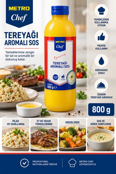 Metro Chef Tereyağ Aromalı Sos 800 G - Pratik ve Lezzetli Yemek Çözümü 4'li A...