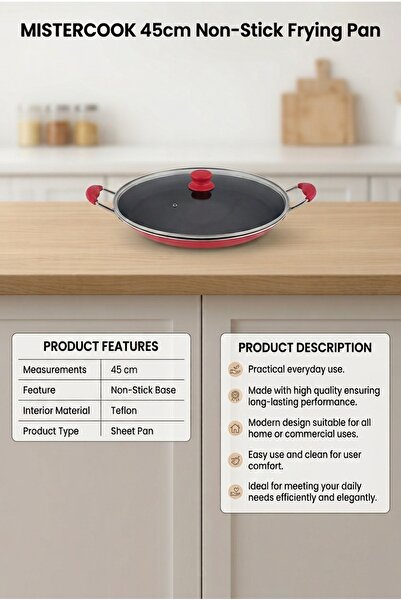MISTERCOOK مقلاة خبز ماركة ميستر كوك، طراز 1162/45C، مقاس 45 سم، غير لاصقة، م...