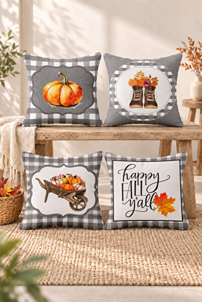 Evmila Velvet Texture Autumn and Halloween Special Pumpkin Patterned 4-Piece ...