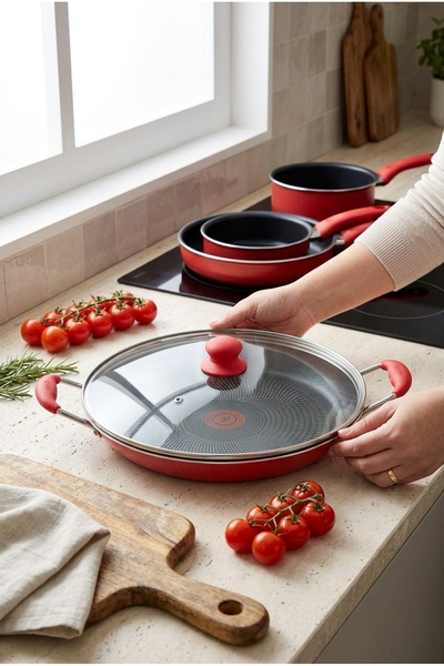 MISTERCOOK مقلاة غير لاصقة من ماركة ميستر كوك مقاس 45 سم مع غطاء - طلاء تيفلون فاخر، تصميم واسع يشبه صينية الخبز