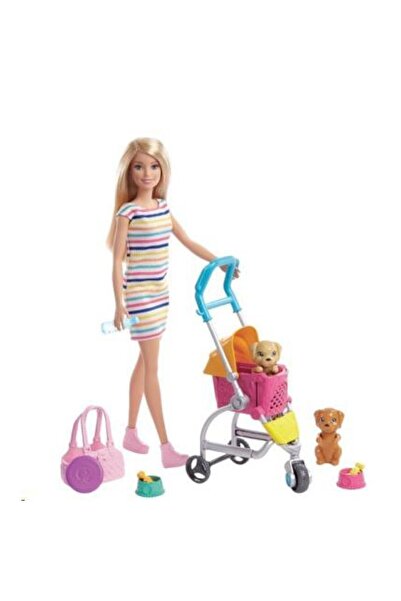 Barbie Set de joacă și plimbări pentru câini - Bebeluș cu 2 căței și cărucior...