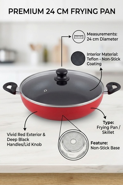 MISTERCOOK مقلاة ميستر كوك، 1153/24C، 24 سم، غير لاصقة، مع غطاء، اختيار ممتاز...