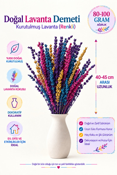 Rosess Şoklanmış Dökülmeyen Dayanıklı 4 Renk Gerçek Lavanta Demeti - Aranjman...