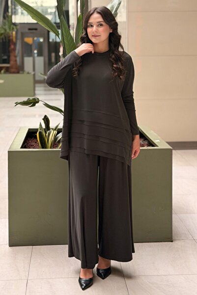 Nurcan Çetin Set pantaloni tunică cu model în straturi