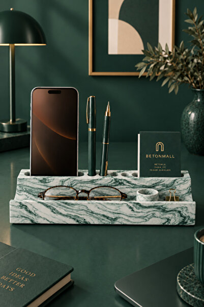 betonmall Concrete Desktop Organizer |   Pen Holder, Phone and Card Organizer...