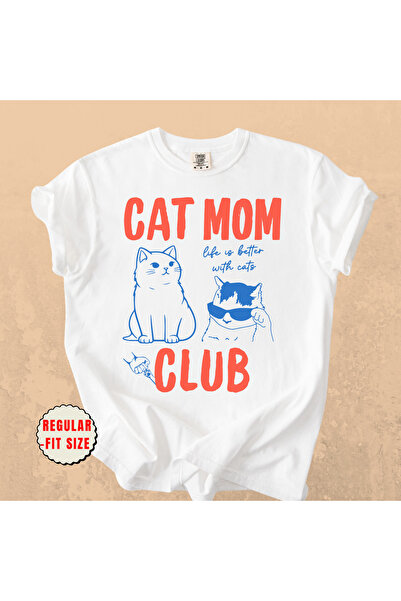 Cat Mom Club Baskılı Kedi Annesi Kadın T-shirt Regular-Fit