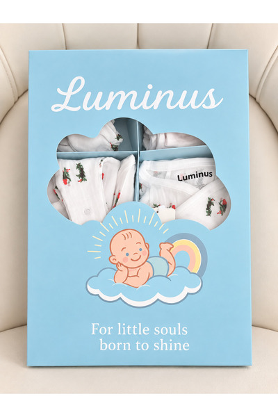 Luminus Baby Mavi Bulutlu Kutu içinde Kuş Desenli Müslin Yenidoğan Hediye Set...