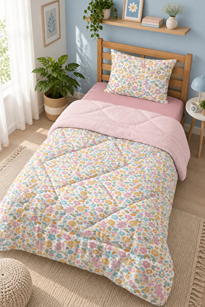 Evmila Colorful Flower Garden Cotton Double-Sided Patterned Quilted Quilt Set