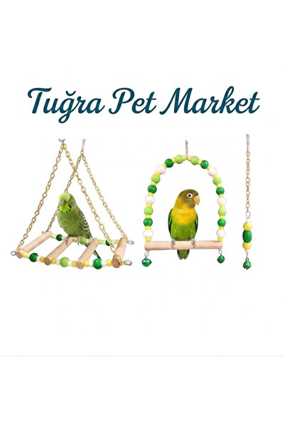 TUĞRA PET MARKET لعبة مجثم خشبية وأرجوحة من الدرجة الأولى للببغاء