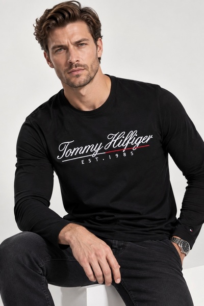 Tommy Hilfiger SCRIPT C-NECK - تي شيرت بأكمام طويلة وأزرار