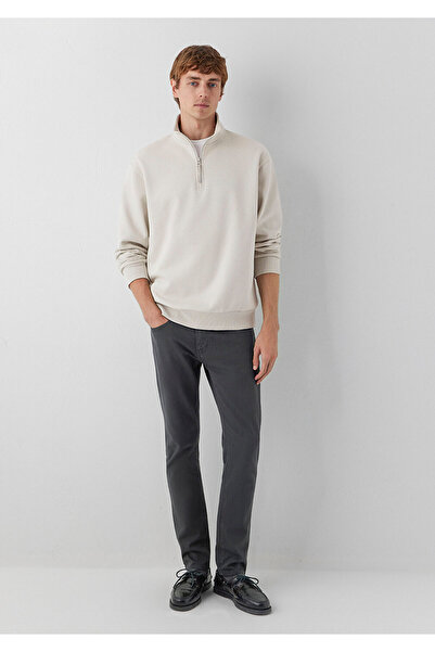 Mavi Yarı Fermuarlı Bej Basic Sweatshirt 0S10278-70144
