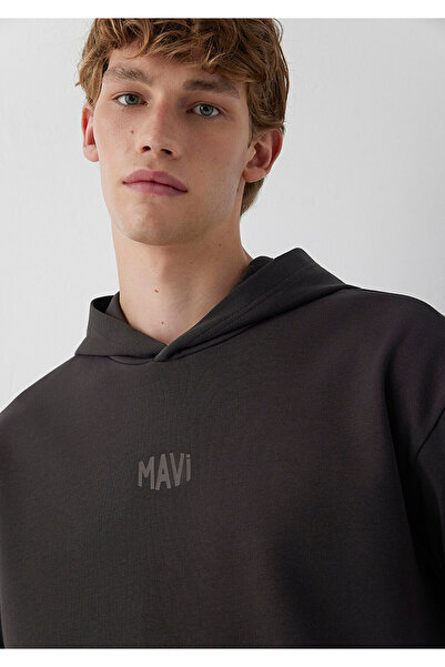 Mavi Logo Baskılı Kapüşonlu Kahverengi İnterlok Sweatshirt 0S10680-90892