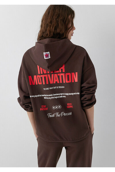 Mavi Kapüşonlu Kahverengi Sweatshirt 1S20081-70236