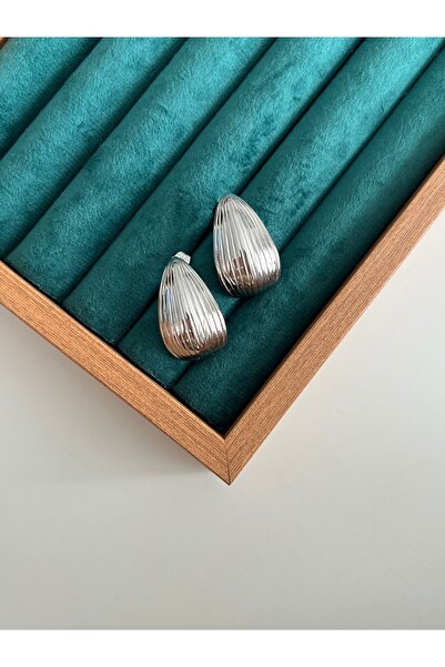 BusradanDesign Xuping Silver Color Line Detail Drop Model Earrings