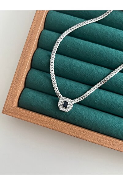 BusradanDesign Special Series Deep Blue Zircon Stone Silver Color Fishback Ne...