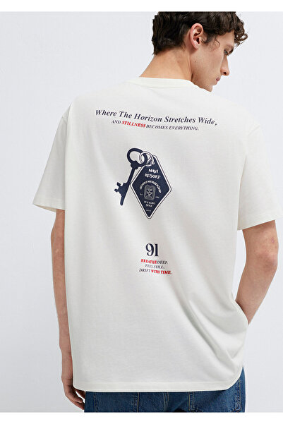 Mavi Resort Printed Ecru T-Shirt Loose Fit / Comfortable Cut 0613160-70057