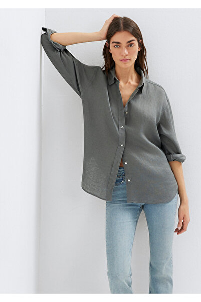 Mavi Yeşil Keten Gömlek Loose Fit / Bol Rahat Kesim 1210747-70132