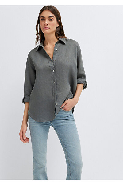 Mavi Yeşil Keten Gömlek Loose Fit / Bol Rahat Kesim 1210747-70132