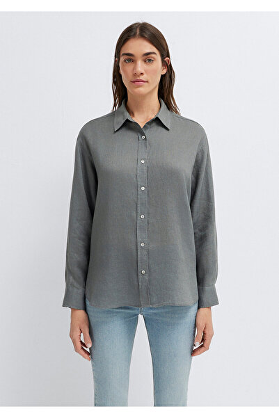 Mavi Yeşil Keten Gömlek Loose Fit / Bol Rahat Kesim 1210747-70132