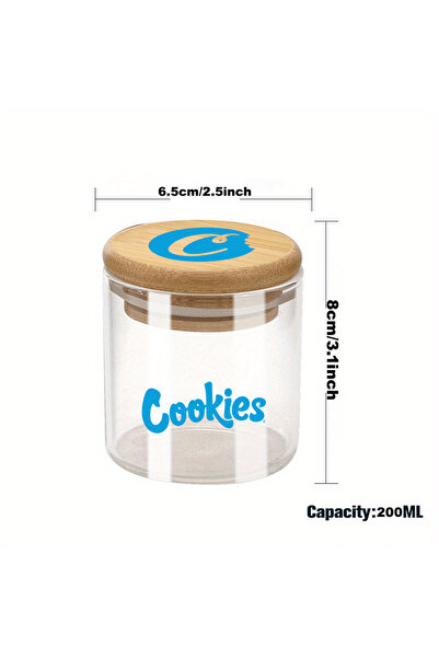 Choice Blue Cookies Glass Storage Jars with Airtight Bamboo Lid for Serving T...