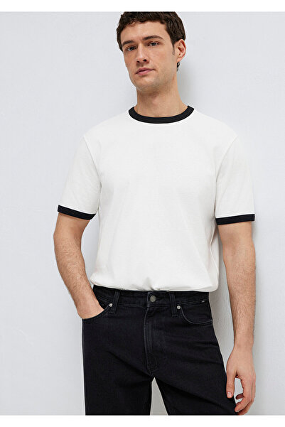 Mavi Piped Detail Ecru T-Shirt Loose Fit / Relaxed Comfortable Cut 0613223-70057