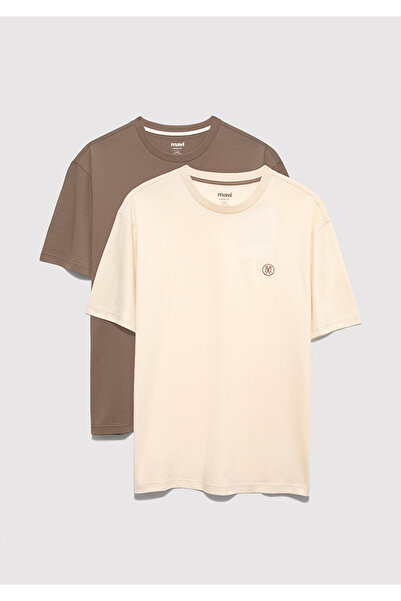 Mavi 2li Mühür Logo İşlemeli Erkek Basic Tişört Loose Fit / Bol Rahat Kesim 0...