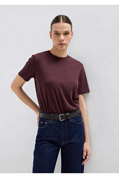 Mavi Burgunderfarbenes Basic-T-Shirt mit halbschmaler Passform 1612916-70223