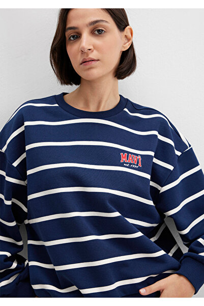 Mavi Çizgili Lacivert Sweatshirt 1S10456-84634