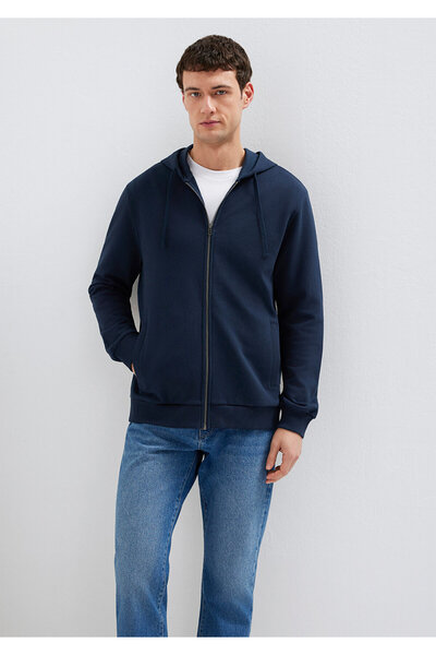 Mavi Marineblaues Basic-Sweatshirt mit Kapuze und Reißverschluss 0S10423-70490
