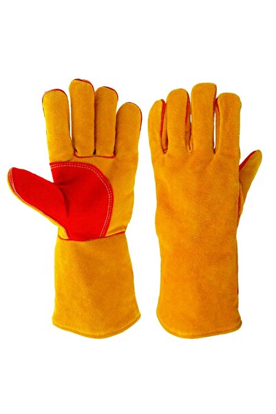 Choice HJC135 Yellow 35cm Anti-Bite Safety Gloves Leather Pets Grip Biting Pr...