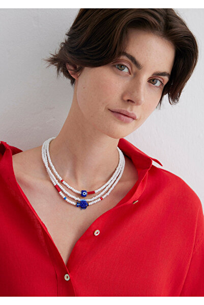 Mavi White Necklace Set with Evil Eye Beads 1913650-620