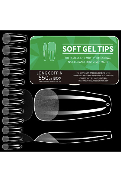 Choice أطراف أظافر جل ناعمة من Long Coffin، 550 قطعة، أطراف أظافر صناعية كامل...