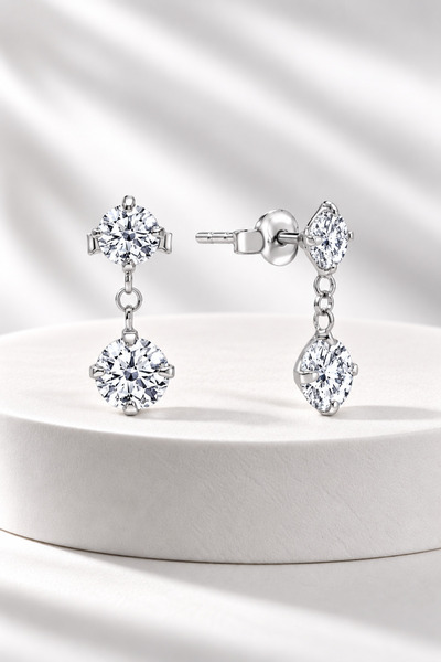 jelux silver Gümüş 925 Ayar 4-5 Mm Premium Star Kesim Zirkon Taşlı Zincirli Küpe