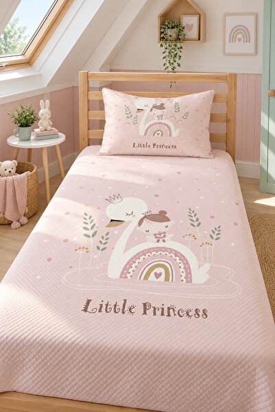 Evmila Swan Patterned Baby and Kids Printed Single Pique Set 160 X 220 cm Pink