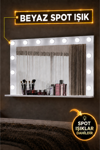 Rani Mobilya Rani EF110 Hollywood Işıklı Ayna Kulis Makyaj Aynası Spot Işıkla...