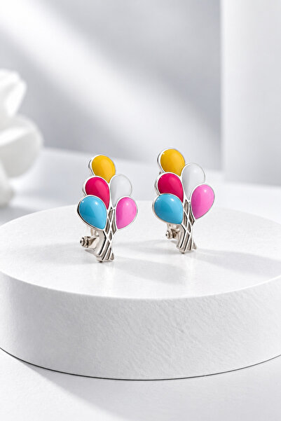 jelux silver Gümüş 925 Ayar Balon Model Renkli Çocuk Küpesi