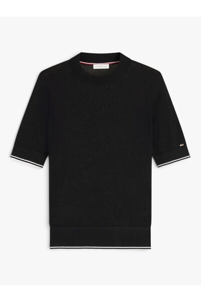Tommy Hilfiger LYOCELL SILK C-NK SS SWTR Kadın Siyah Kazak - WW0WW51054