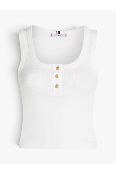Tommy Hilfiger SLIM HENLEY GB SCOOP-NK TANK TOP Kadın Atlet WW0WW43920YBL