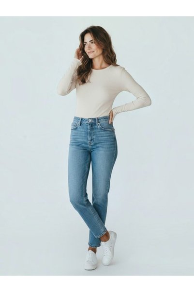 MODA Kadın Bisiklet Yaka Uzun Kollu Parmak Geçmeli Esnek Body Tişört