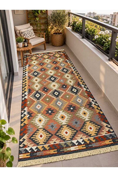 Safir Kilim Safir Şönil Çift Taraflı Etnik Desenli Kilim – Renkli Özel Tasarı...
