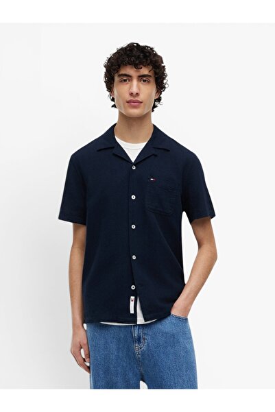 Tommy Hilfiger TJM REG LINEN BLEND CAMP SS EXT Erkek Mavi KK Gömlek - DM0DM23058