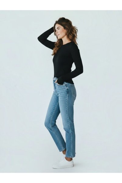 MODA Kadın Bisiklet Yaka Uzun Kollu Parmak Geçmeli Esnek Body Tişört