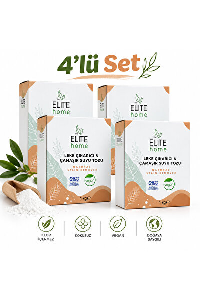 The Elite Home Leke Çıkarıcı Ve Çamaşır Suyu Tozu - Doğal Ve Vegan Sertifikalı 4 lü Set (aile boyu)