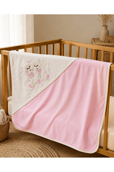 Tomuycuk 100% Cotton & Seasonal Baby Girl Blanket - Pink & Teddy Bear Embroid...
