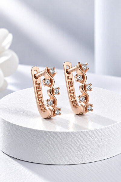 jelux silver Gümüş 925 Ayar Zirkon Taşlı Sarmaşık Model Rose Küpe