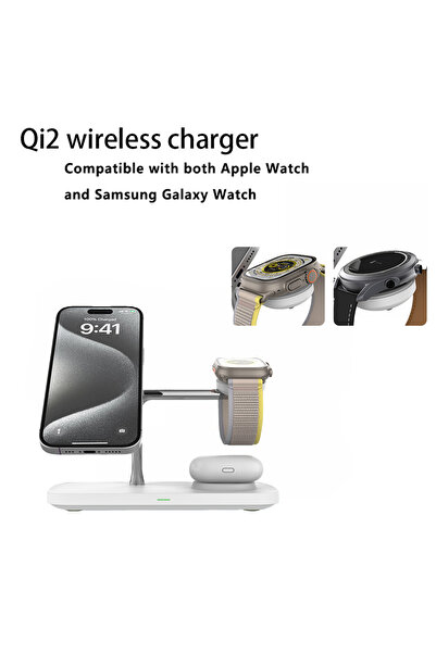 Choice حامل الشحن اللاسلكي QI2 T255-White 3 في 1 لأجهزة iPhone 12/13/14/15/16...